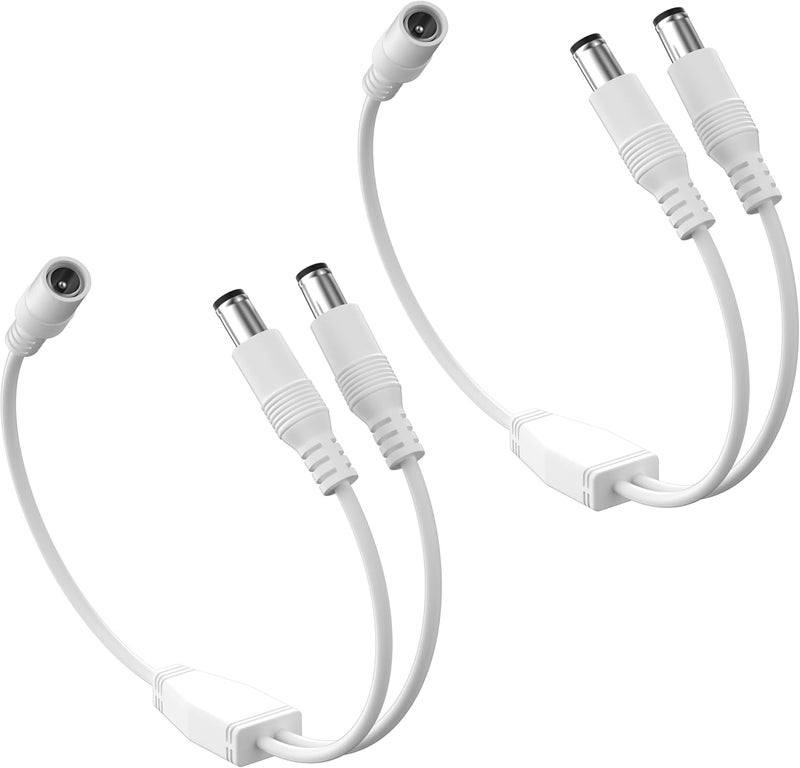 PAUTIX 2-Pack DC 1 Female to 2 Male 5.5mm X 2.1mm Splitter Cable DC Power Adapter Cord,2 Ways Y Shape DC Plug Connectors for COB 2835 3528 LED Strip Lights CCTV Security Cameras Controllers 12V 24V 5V - Image 1